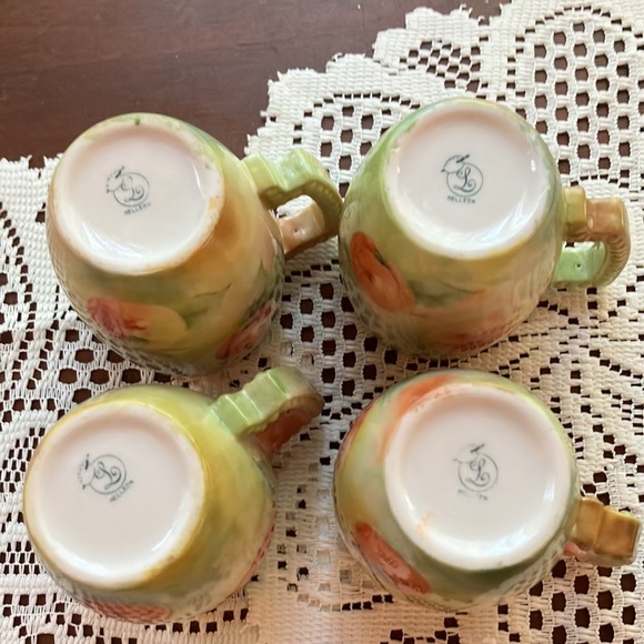 American Belleek Lemonade Beverage LG Pitcher & 4 Matched Mugs Apples Pattern - Picture 9 of 12